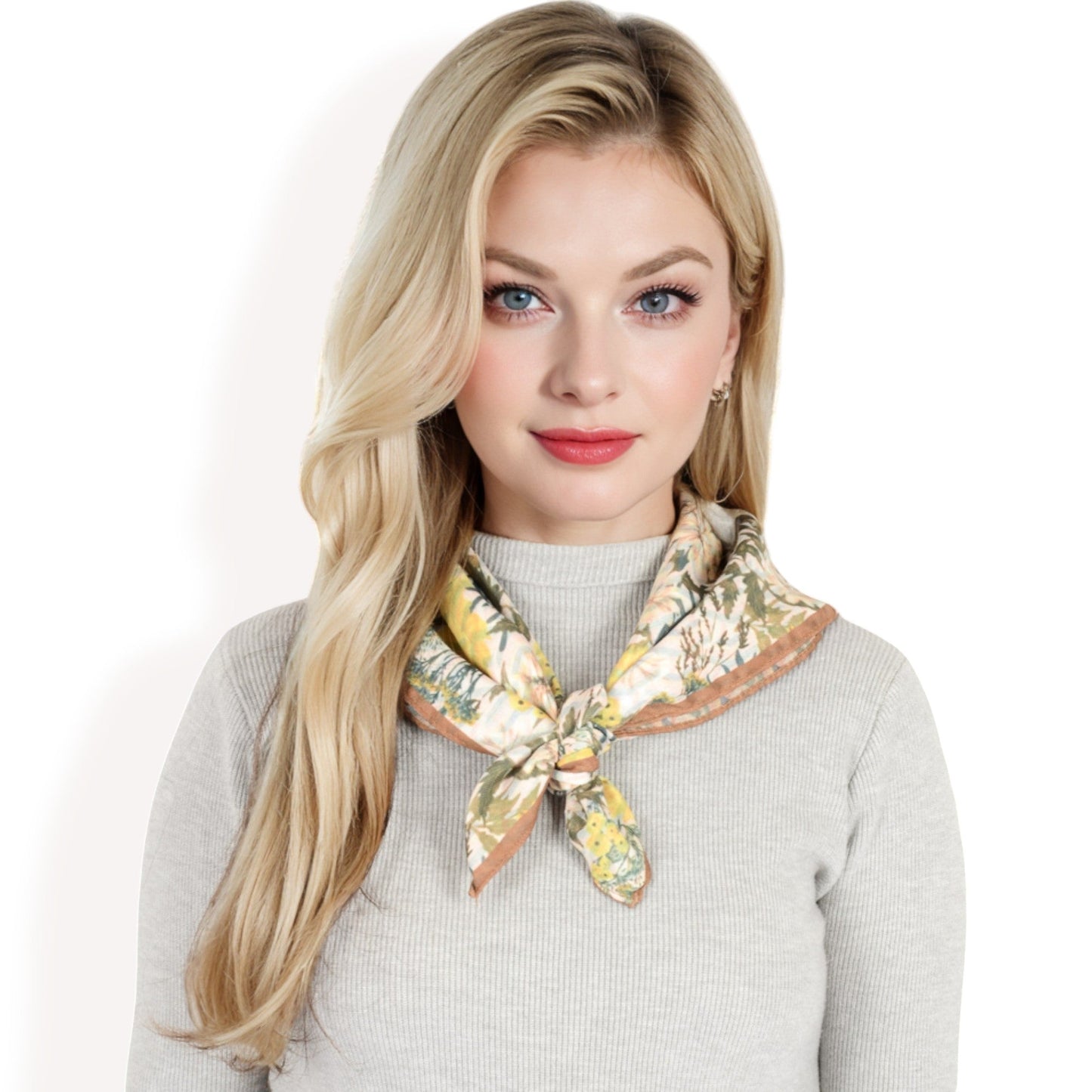 Floral Printed Satin Square Scarves with Elegant Patterns and Contrast Borders for Chic and Versatile Styling