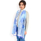 Elegant Floral Satin Scarf with Vibrant Blue and Lavender Tones for Chic and Versatile Styling