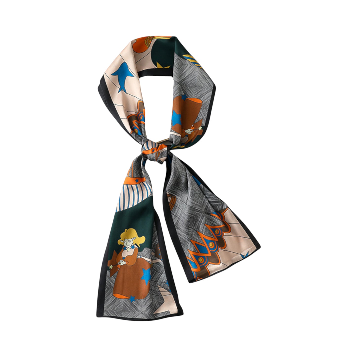 Women's Silky Rectangular Neck Scarf with Abstract Print Border Design for Versatile Styling
