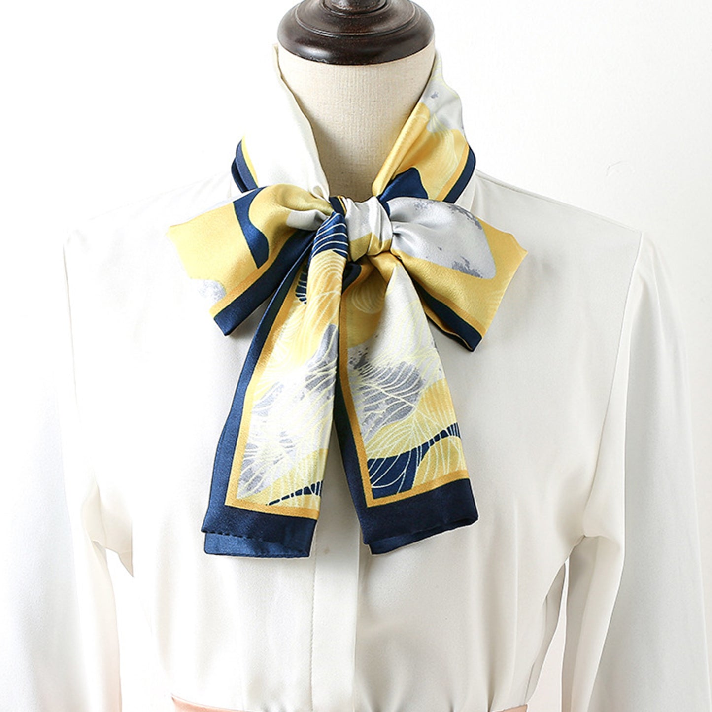 Women's Silky Rectangular Neck Scarf with Abstract Print Border Design for Versatile Styling