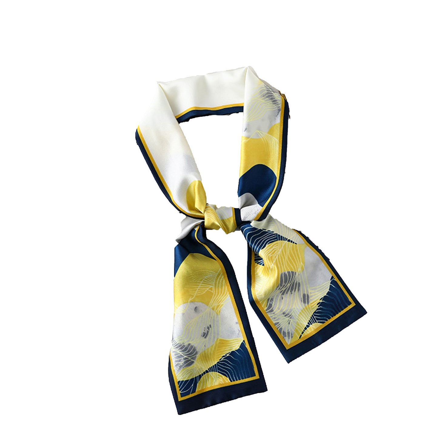 Women's Silky Rectangular Neck Scarf with Abstract Print Border Design for Versatile Styling