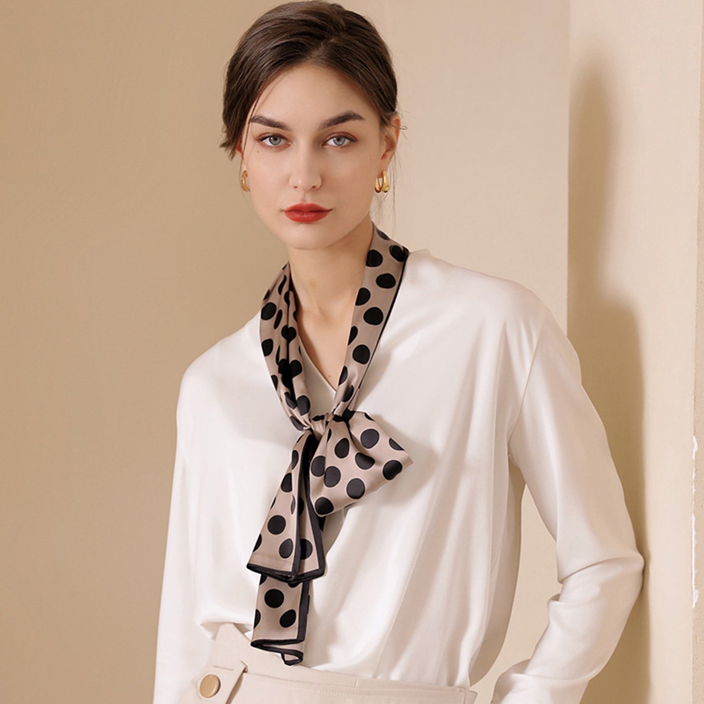 Women's Silky Rectangular Neck Scarf with Abstract Print Border Design for Versatile Styling