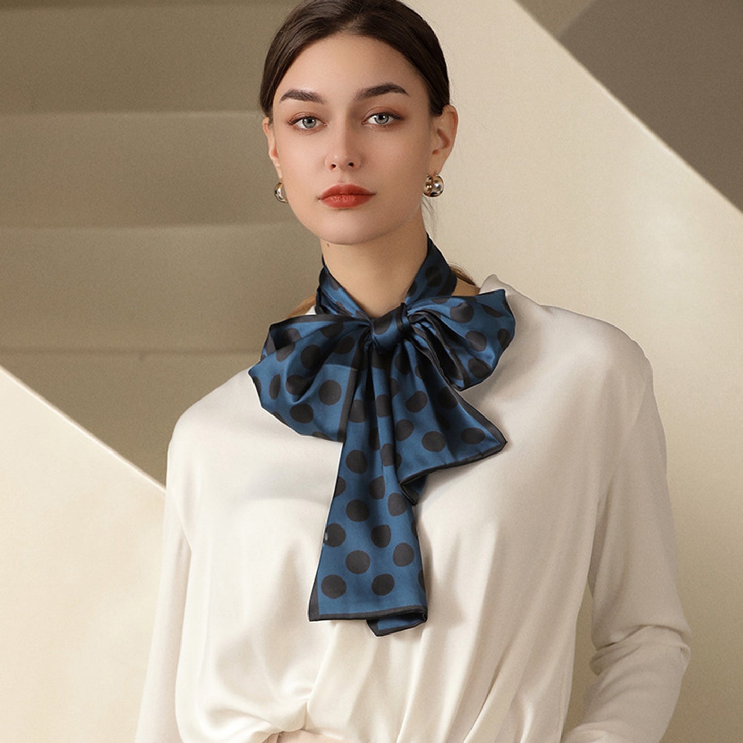Women's Silky Rectangular Neck Scarf with Abstract Print Border Design for Versatile Styling