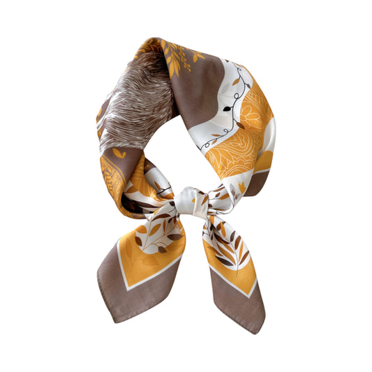 Women's Silky Square Neck Scarf with Abstract Floral Pattern for Hair and Bag Styling