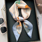 Women's Silky Square Scarf with Floral and Rope Print for Neck Hair or Bag Accessory