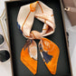 Women's Silky Square Scarf with Floral and Rope Print for Neck Hair or Bag Accessory