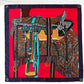 Women's Colorful Boho Patterned Satin Scarf with Abstract Print for Neck Hair or Handbag Accent