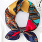 Women's Colorful Boho Patterned Satin Scarf with Abstract Print for Neck Hair or Handbag Accent