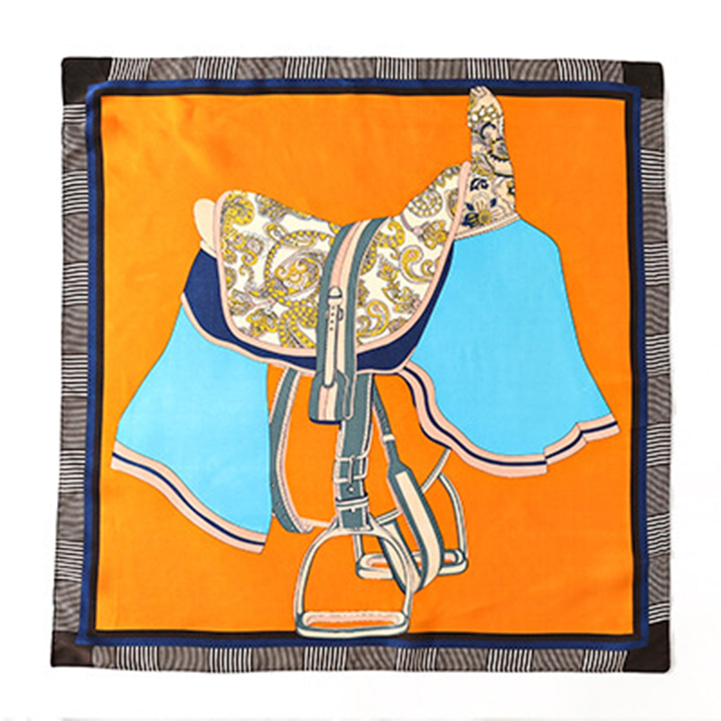 Women's Colorful Boho Patterned Satin Scarf with Abstract Print for Neck Hair or Handbag Accent