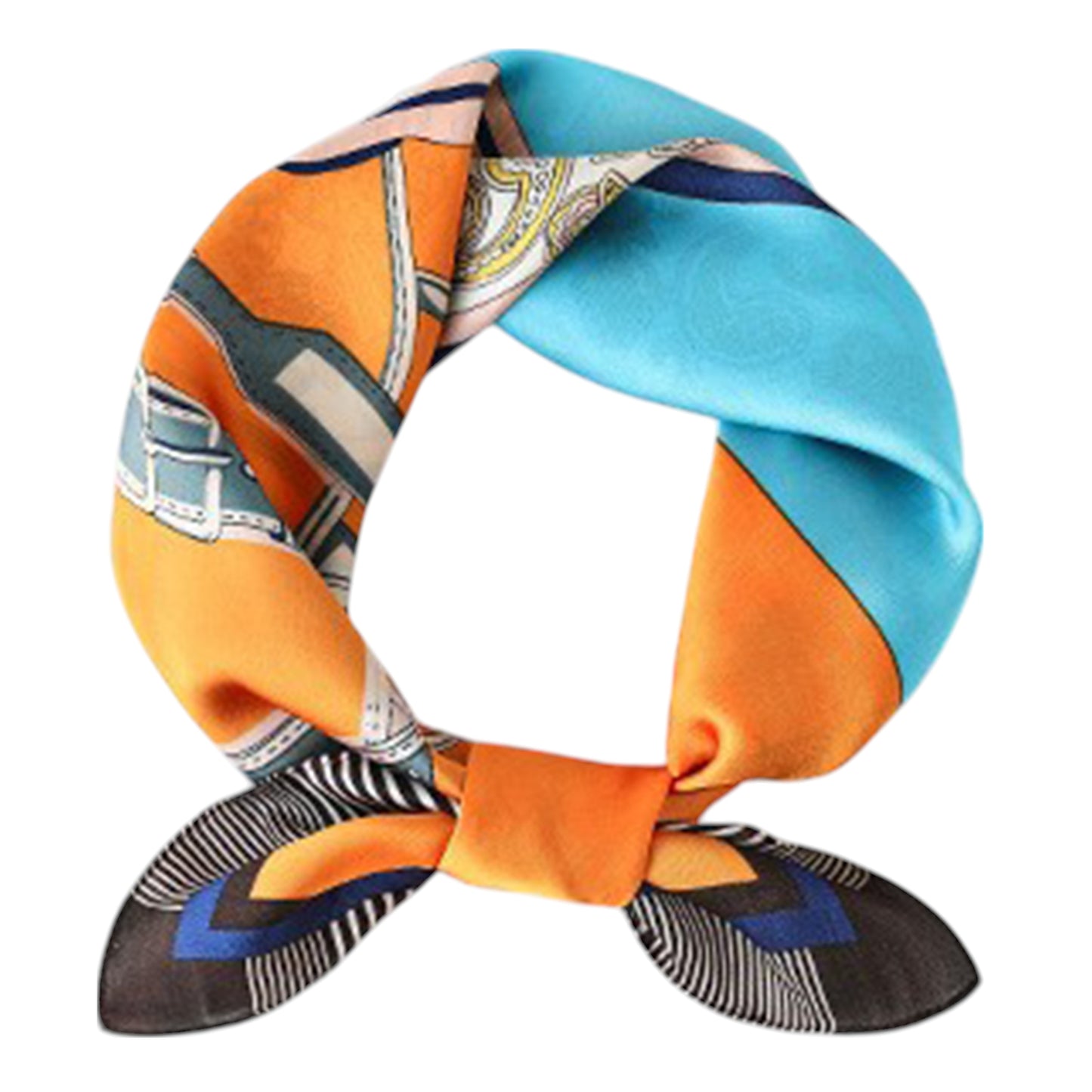 Women's Colorful Boho Patterned Satin Scarf with Abstract Print for Neck Hair or Handbag Accent
