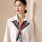 Women's Vintage-Inspired Satin Scarf with Artistic Print and Map Detail for Hair Neck or Bag Accessory