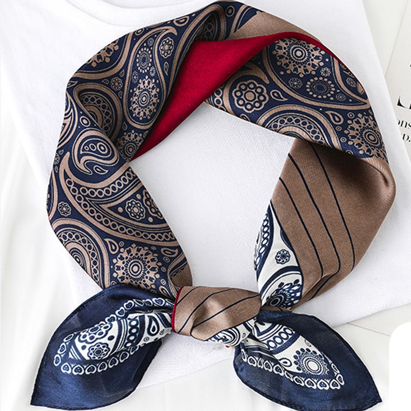 Women's Vintage-Inspired Satin Scarf with Artistic Print and Map Detail for Hair Neck or Bag Accessory