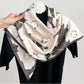 Square Floral Print Satin Scarf with Bold Leaf Pattern and Smooth Silky Finish