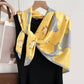 Square Floral Print Satin Scarf with Bold Leaf Pattern and Smooth Silky Finish