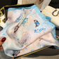 Satin Square Scarf with Butterfly and Floral Print Lightweight Silky Neck Head or Bag Accessory