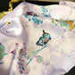 Satin Square Scarf with Butterfly and Floral Print Lightweight Silky Neck Head or Bag Accessory