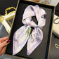 Satin Square Scarf with Butterfly and Floral Print Lightweight Silky Neck Head or Bag Accessory