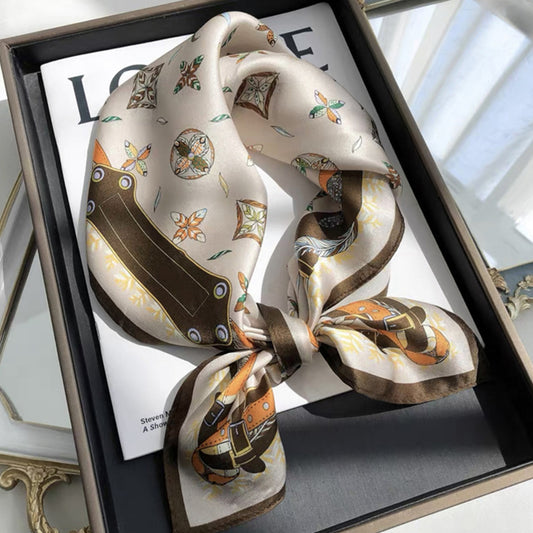 Elegant Satin Square Scarf Artistic Print Versatile Styling Accessory - 27.5IN¡Á27.5IN