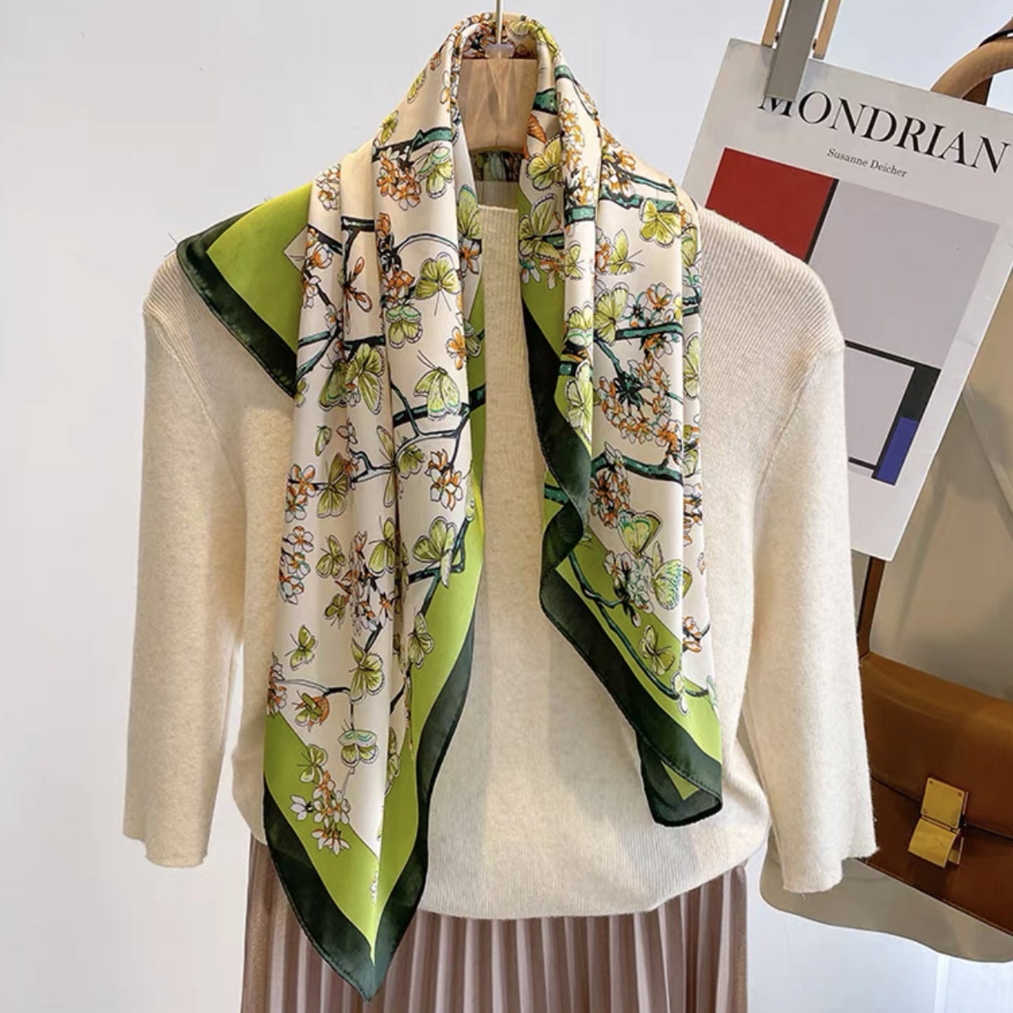 Satin Square Scarf Floral Print Versatile Styling Accessory for Headscarves and Shawls - 27.5IN¡Á27.5IN