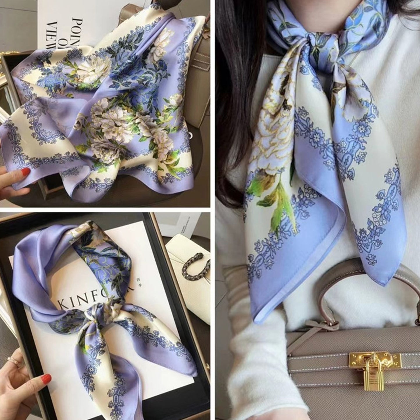 Satin Square Scarf Floral Print Versatile Styling Accessory for Headscarves and Shawls - 27.5IN¡Á27.5IN