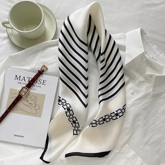 Women¡¯s Classic Striped Satin Square Scarf for Neck Hair Bag Decoration - 27.5IN¡Á27.5IN
