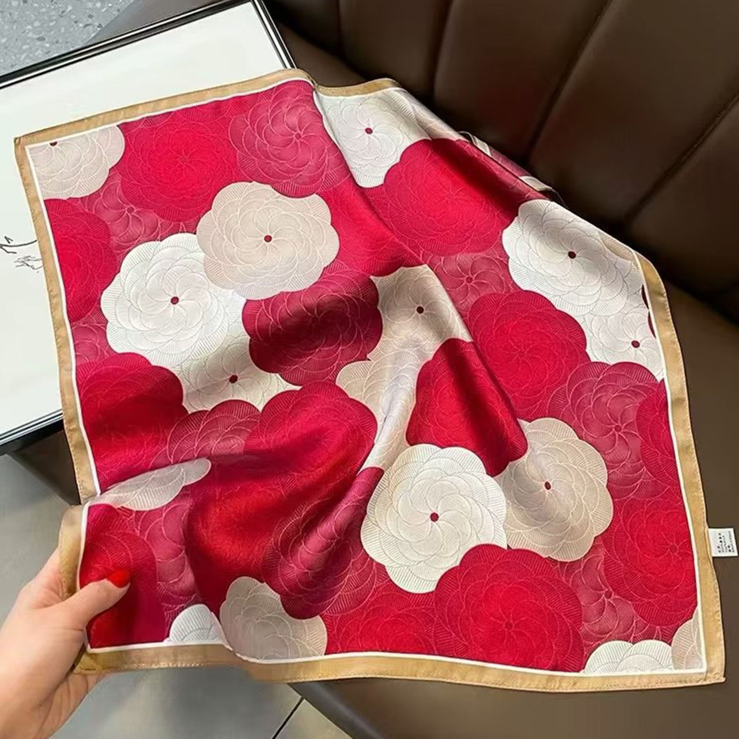 Satin Square Scarf with Elegant Floral Print for Neck Hair and Handbag Accessory - 27.5IN¡Á27.5IN