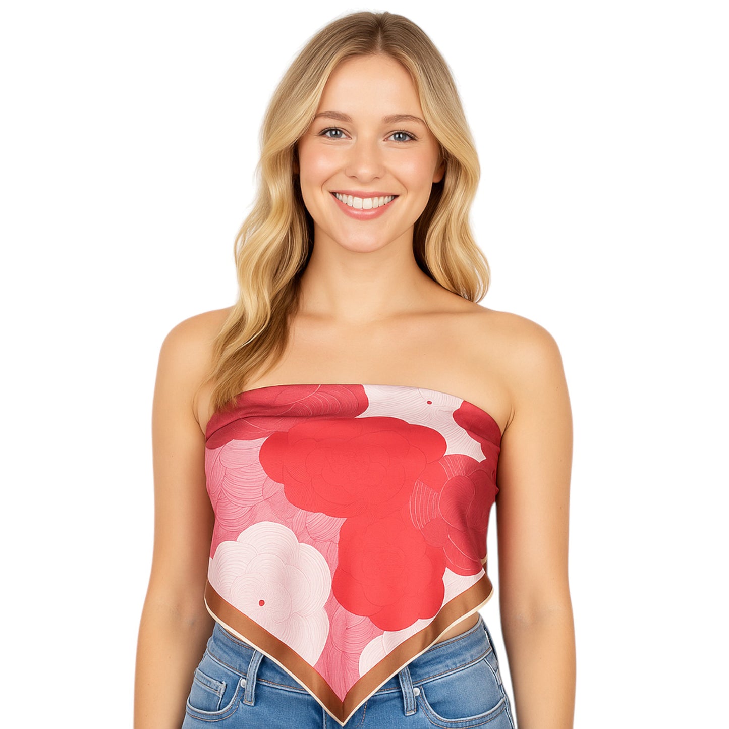 Satin Square Scarf with Elegant Floral Print for Neck Hair and Handbag Accessory - 27.5IN¡Á27.5IN