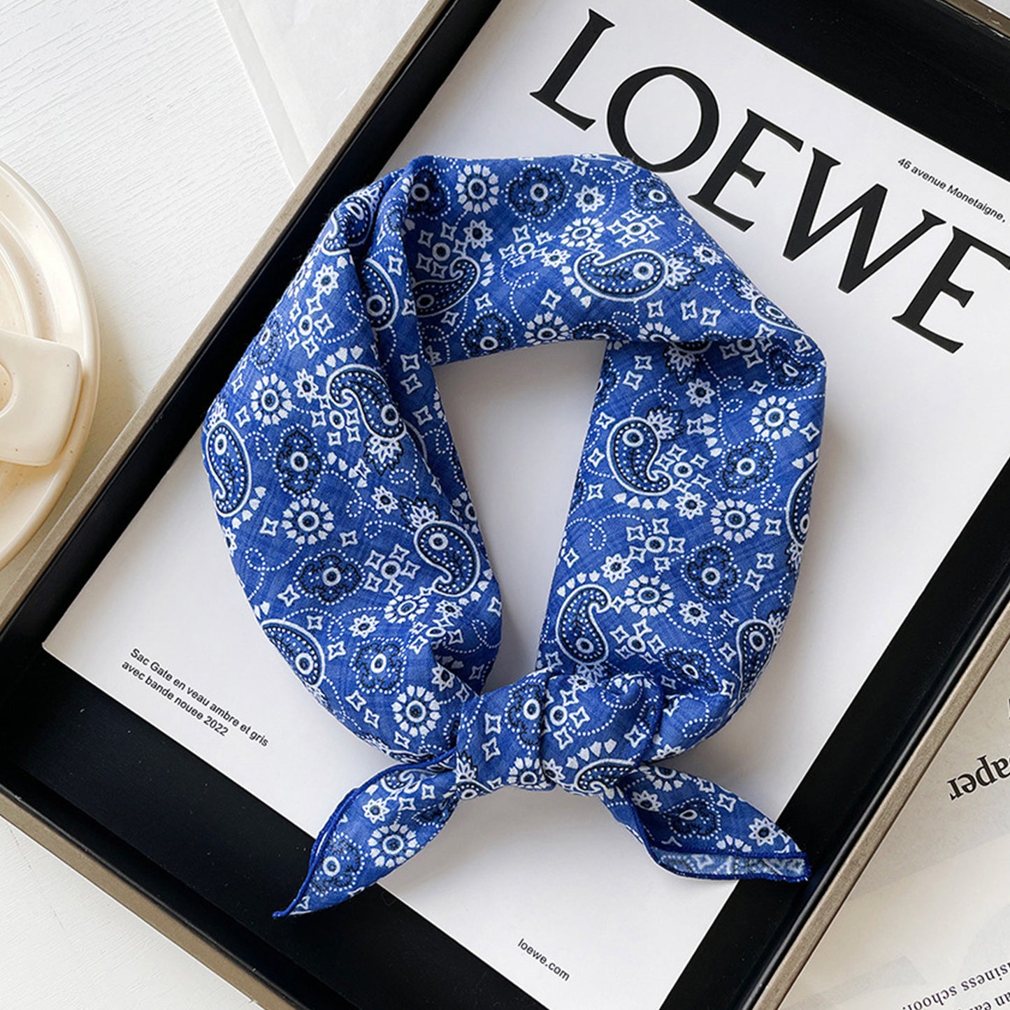 Women¡¯s Cotton Square Scarf with Floral and Paisley Print for Neck Hair and Handbag Styling - 22.8IN¡Á22.8IN