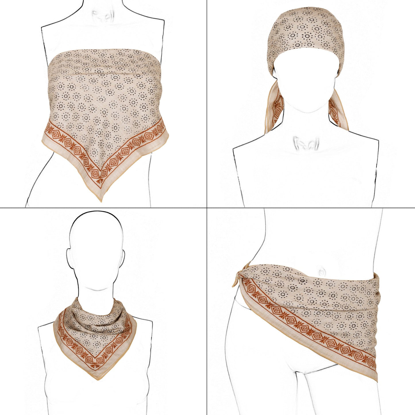 Cotton Square Neck Scarf Printed Four Seasons Versatile Fashion Accessory - 22.8IN¡Á22.8IN