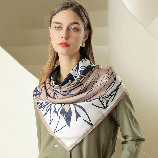 Floral Print Square Scarf with Soft Silky Fabric Lightweight Accessory for Layering and Styling