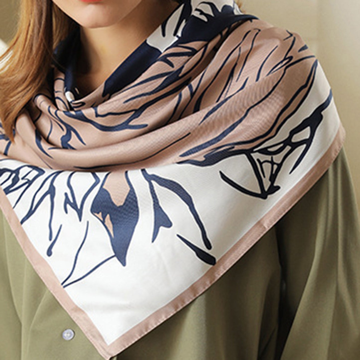 Floral Print Square Scarf with Soft Silky Fabric Lightweight Accessory for Layering and Styling