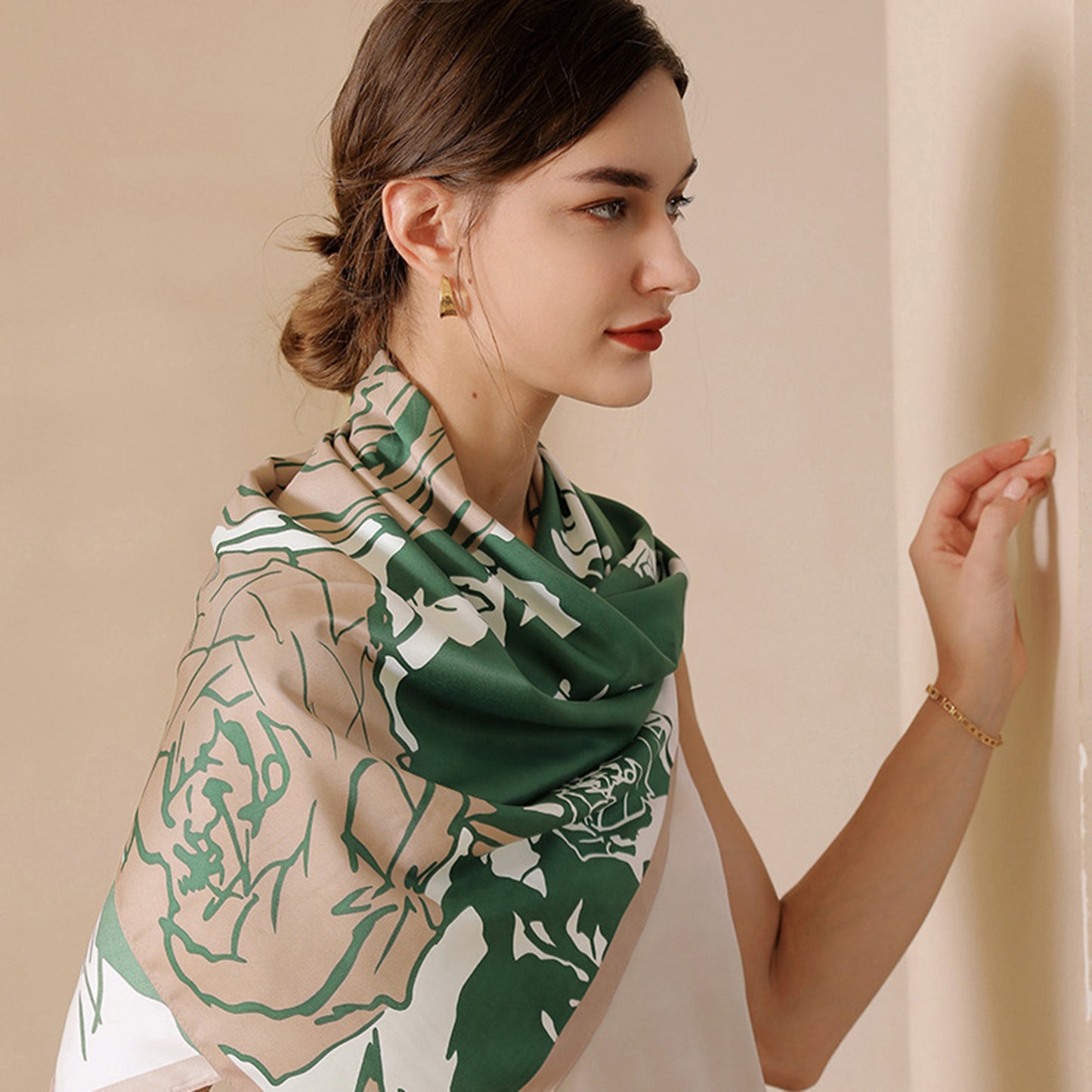 Floral Print Square Scarf with Soft Silky Fabric Lightweight Accessory for Layering and Styling