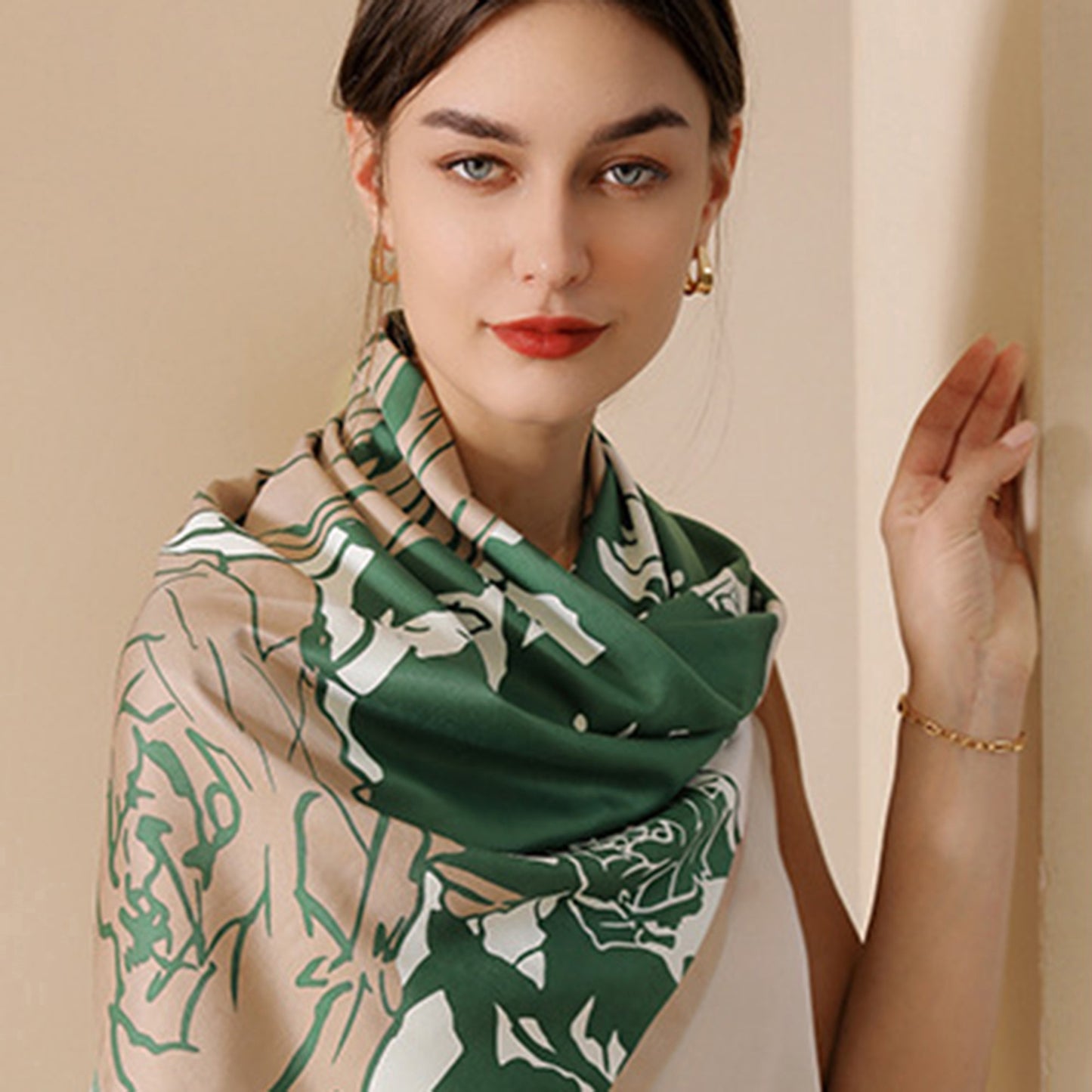 Floral Print Square Scarf with Soft Silky Fabric Lightweight Accessory for Layering and Styling