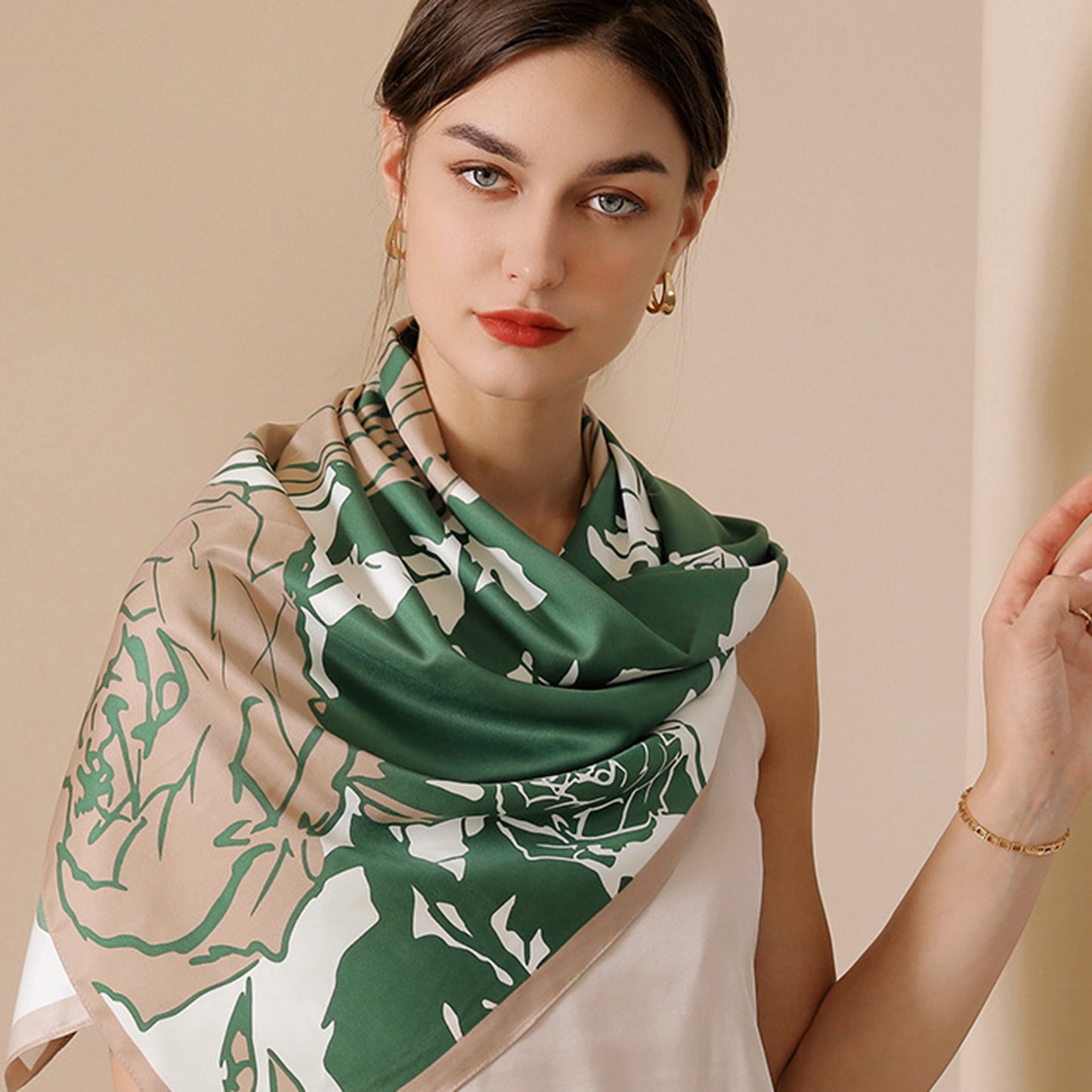 Floral Print Square Scarf with Soft Silky Fabric Lightweight Accessory for Layering and Styling