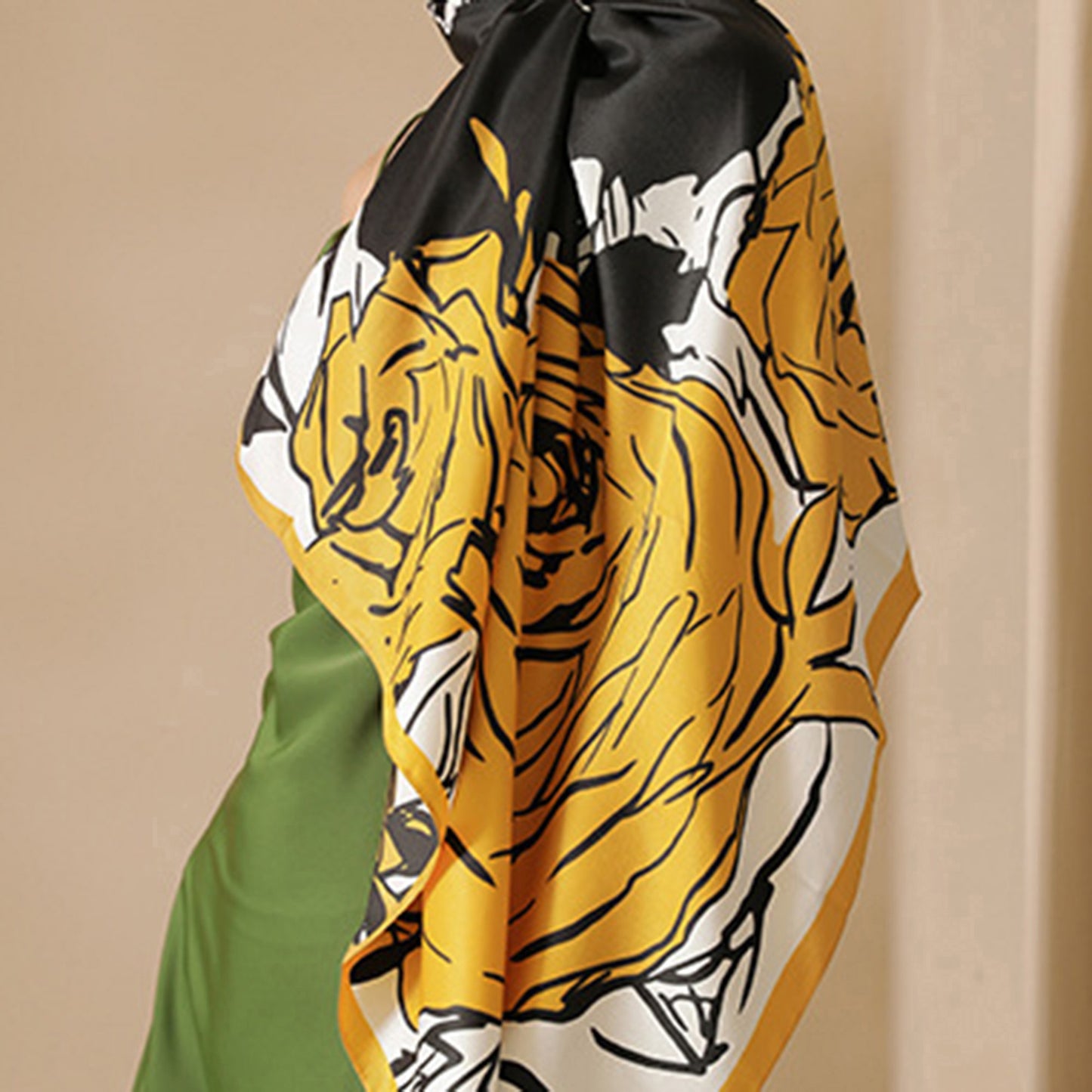 Floral Print Square Scarf with Soft Silky Fabric Lightweight Accessory for Layering and Styling