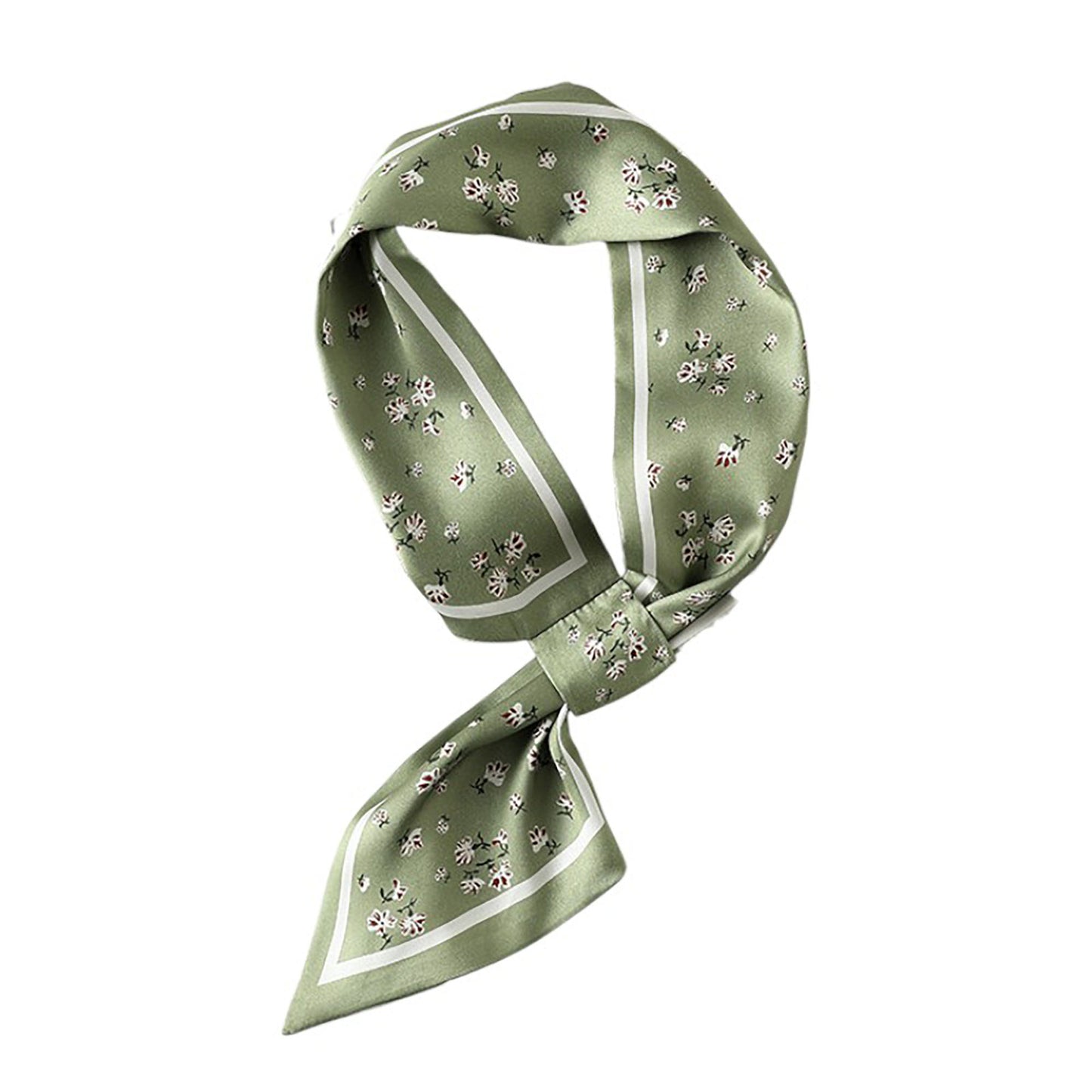 Small Floral Print Silky Scarf with Lightweight Soft Fabric Versatile Square Neck and Hair Accessory