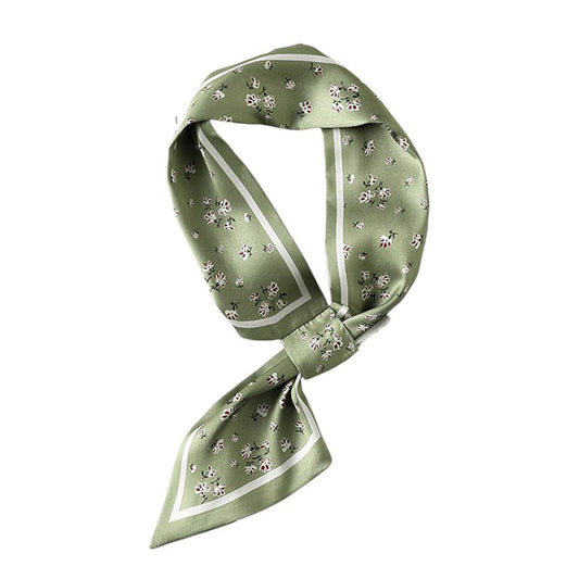 Small Floral Print Silky Scarf with Lightweight Soft Fabric Versatile Square Neck and Hair Accessory