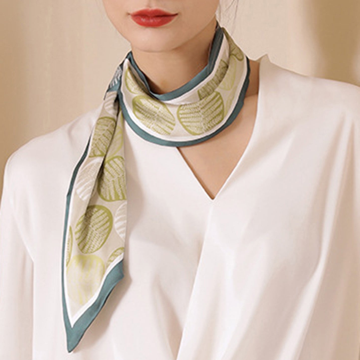 Leaf Print Silky Scarf with Lightweight Fabric Modern Square Design and Smooth Finish