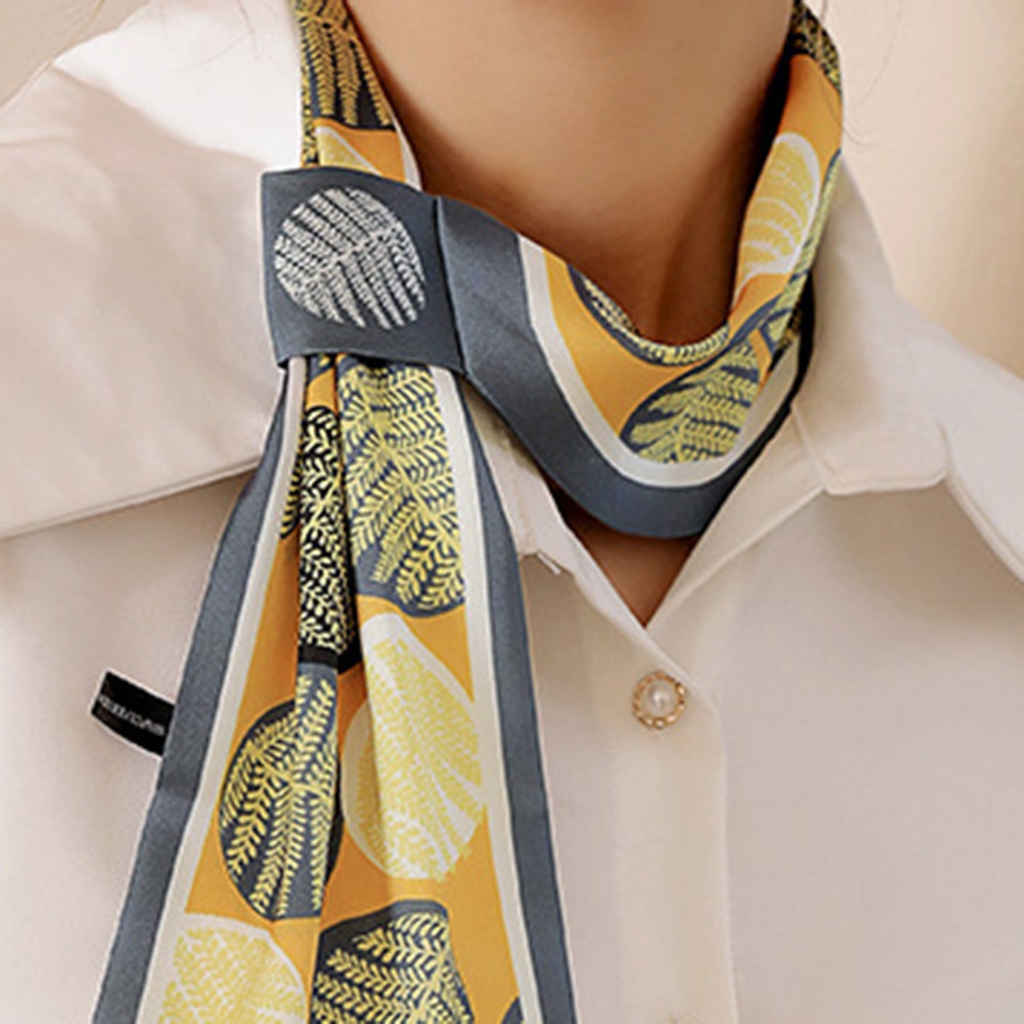 Leaf Print Silky Scarf with Lightweight Fabric Modern Square Design and Smooth Finish