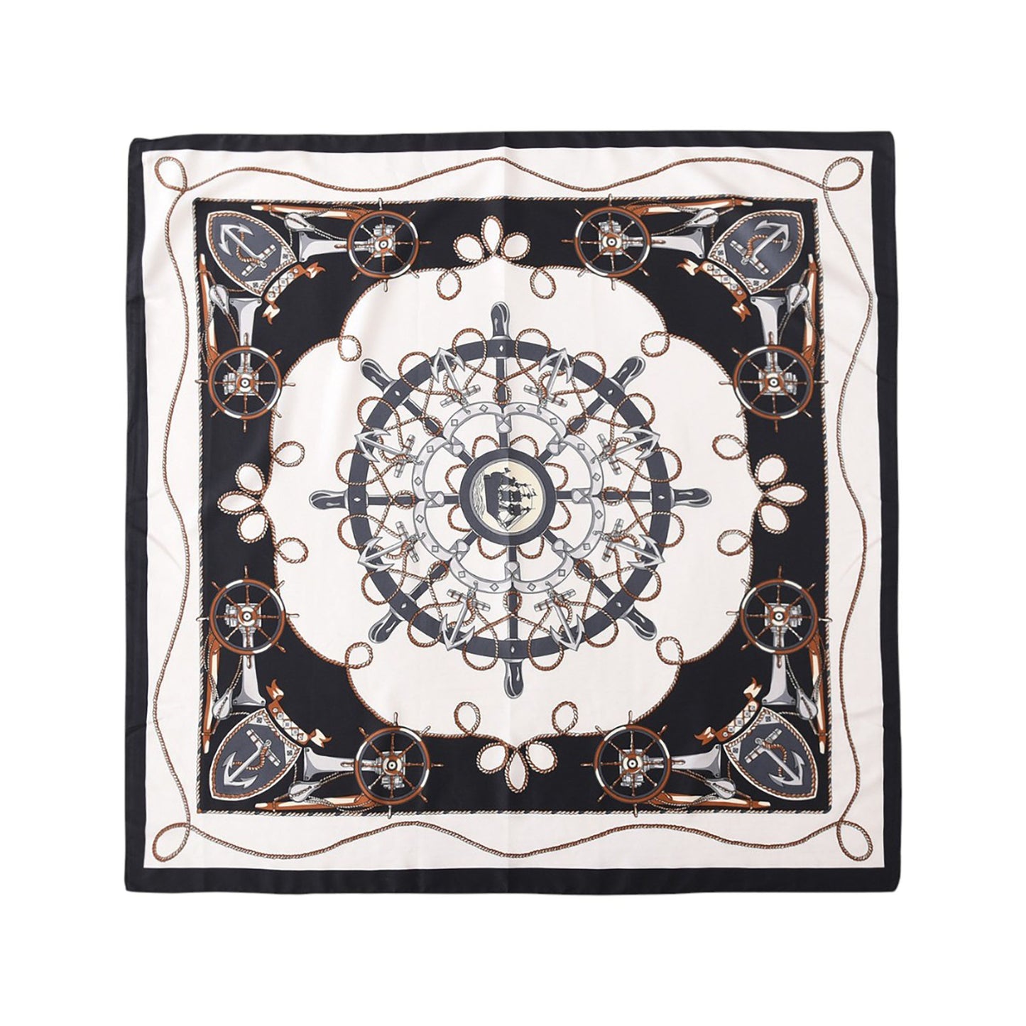 Nautical Print Square Scarf with Soft Silky Fabric Lightweight Accessory for Neck Hair and Bag Styling