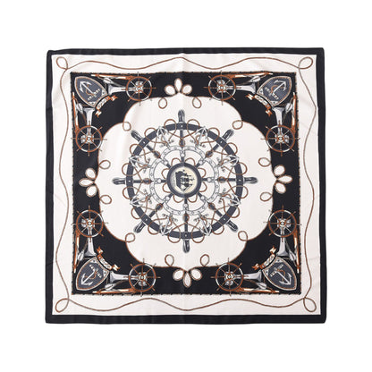 Nautical Print Square Scarf with Soft Silky Fabric Lightweight Accessory for Neck Hair and Bag Styling