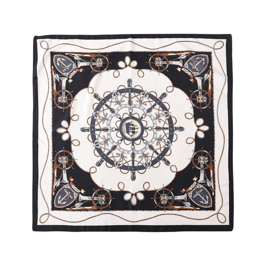 Nautical Print Square Scarf with Soft Silky Fabric Lightweight Accessory for Neck Hair and Bag Styling