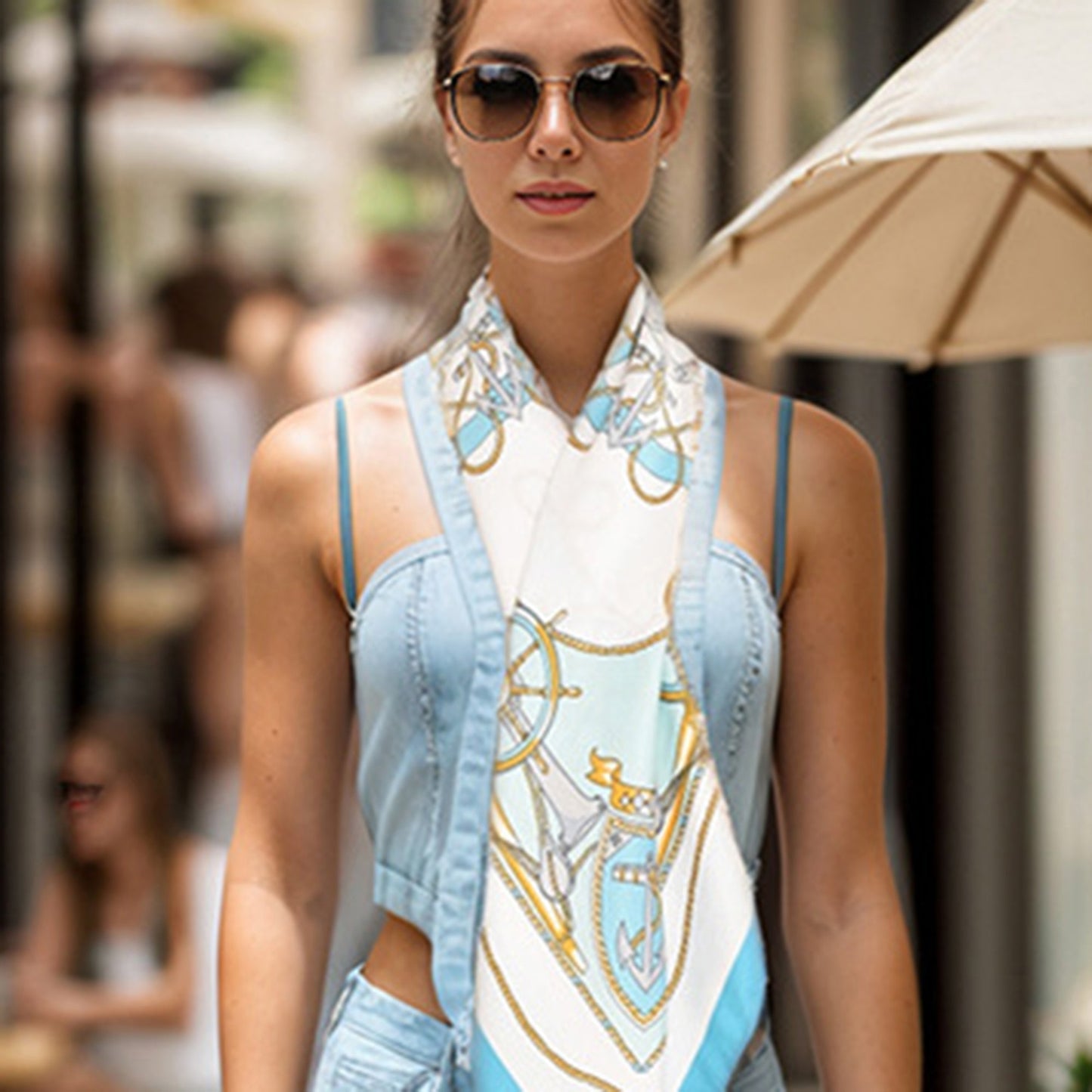 Nautical Print Square Scarf with Soft Silky Fabric Lightweight Accessory for Neck Hair and Bag Styling