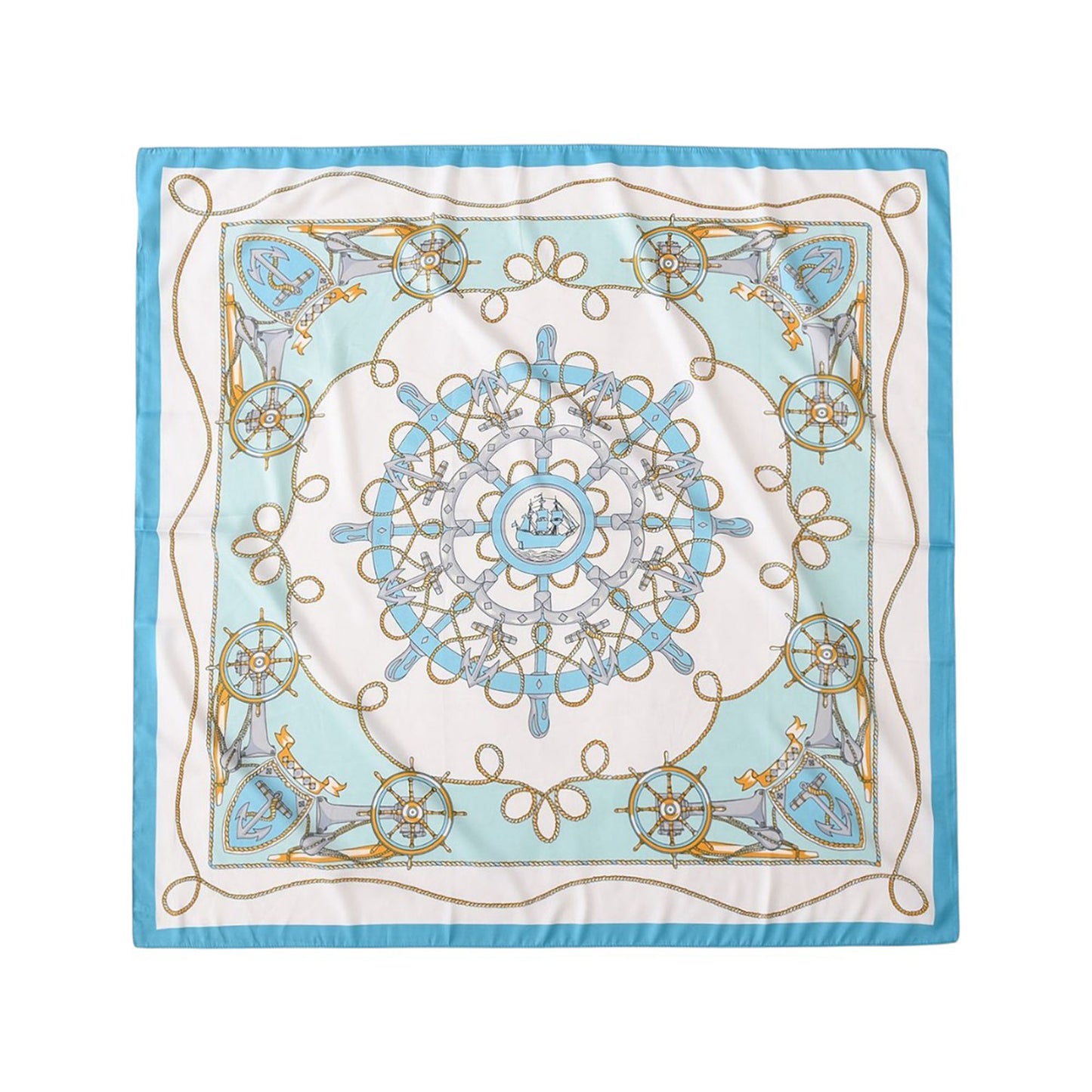 Nautical Print Square Scarf with Soft Silky Fabric Lightweight Accessory for Neck Hair and Bag Styling