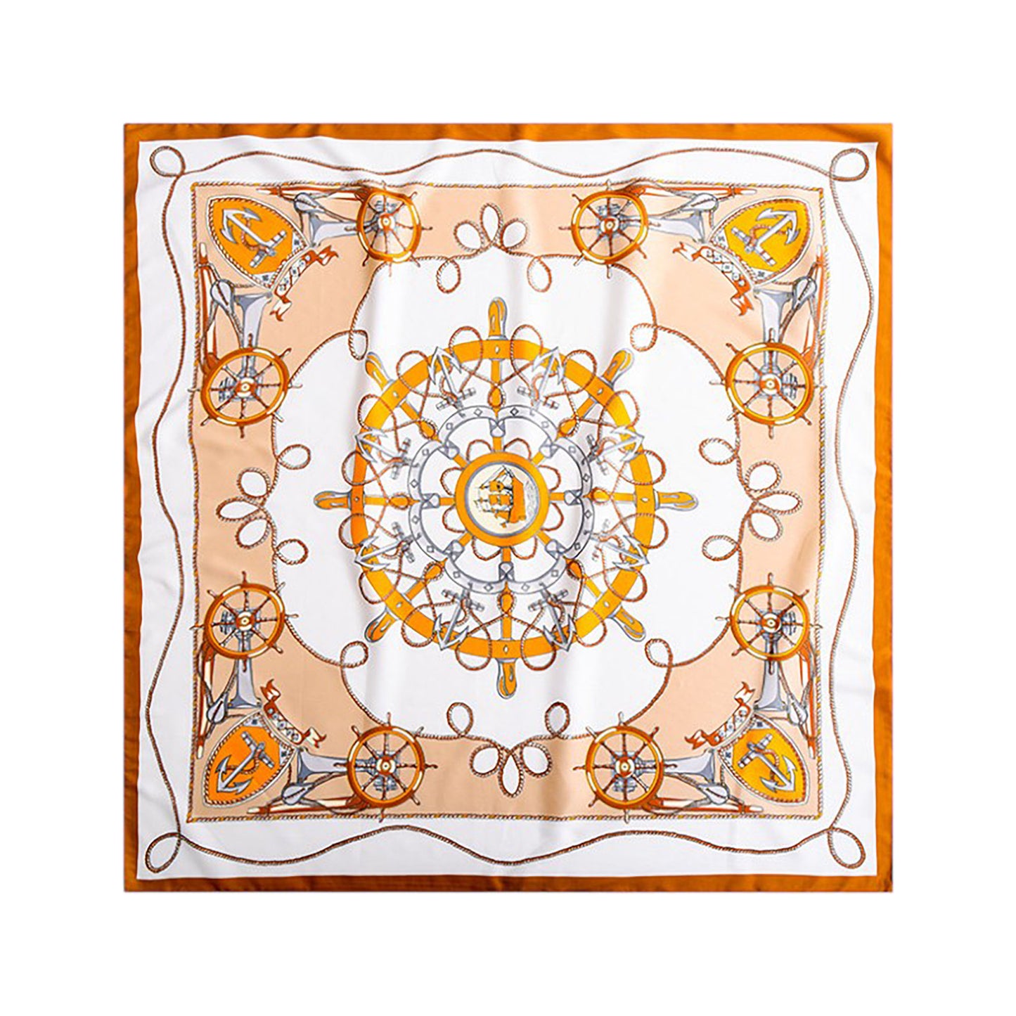 Nautical Print Square Scarf with Soft Silky Fabric Lightweight Accessory for Neck Hair and Bag Styling