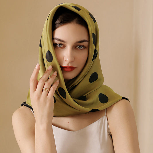 Polka Dot Print Square Scarf with Soft Silky Fabric Lightweight Versatile Neck and Hair Accessory