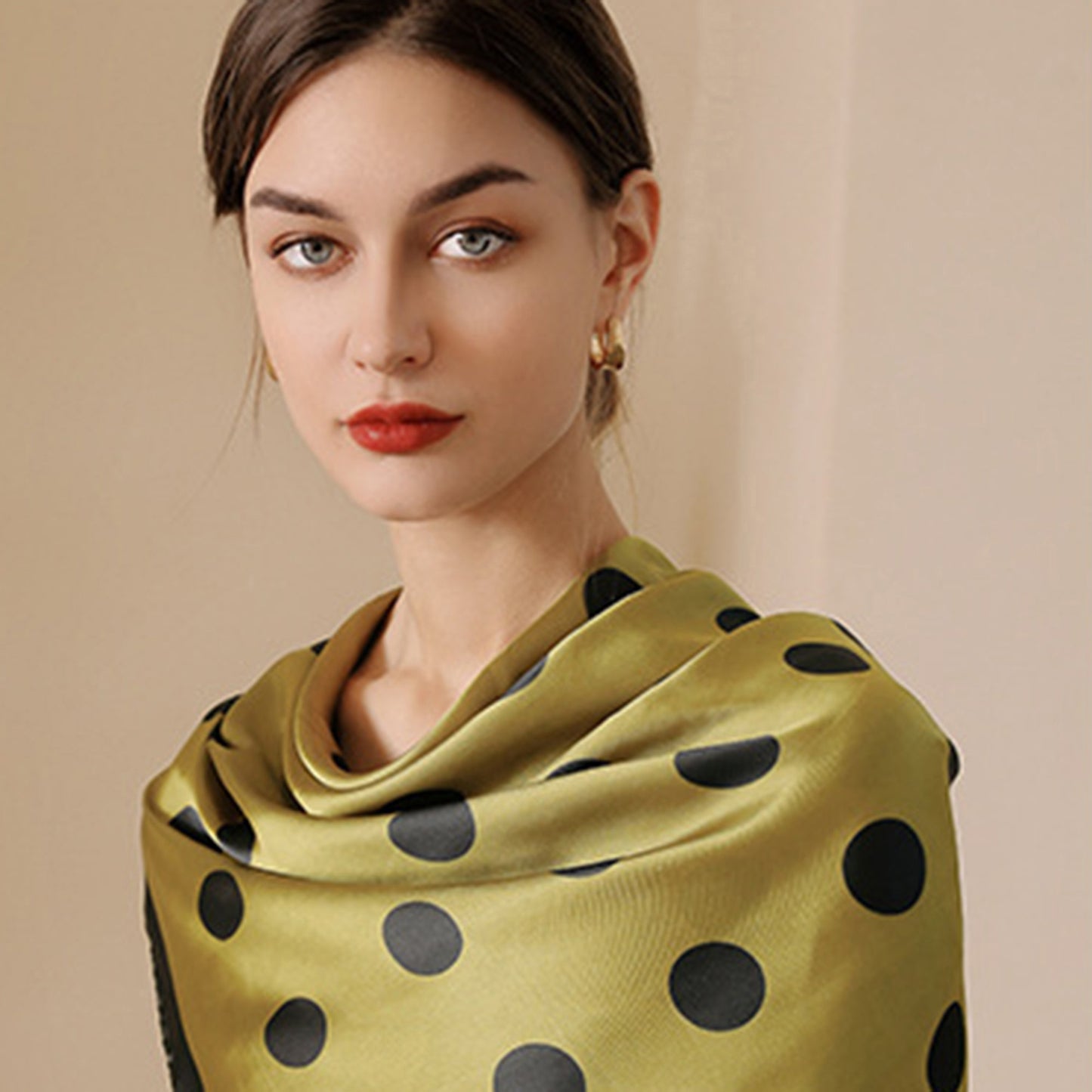 Polka Dot Print Square Scarf with Soft Silky Fabric Lightweight Versatile Neck and Hair Accessory