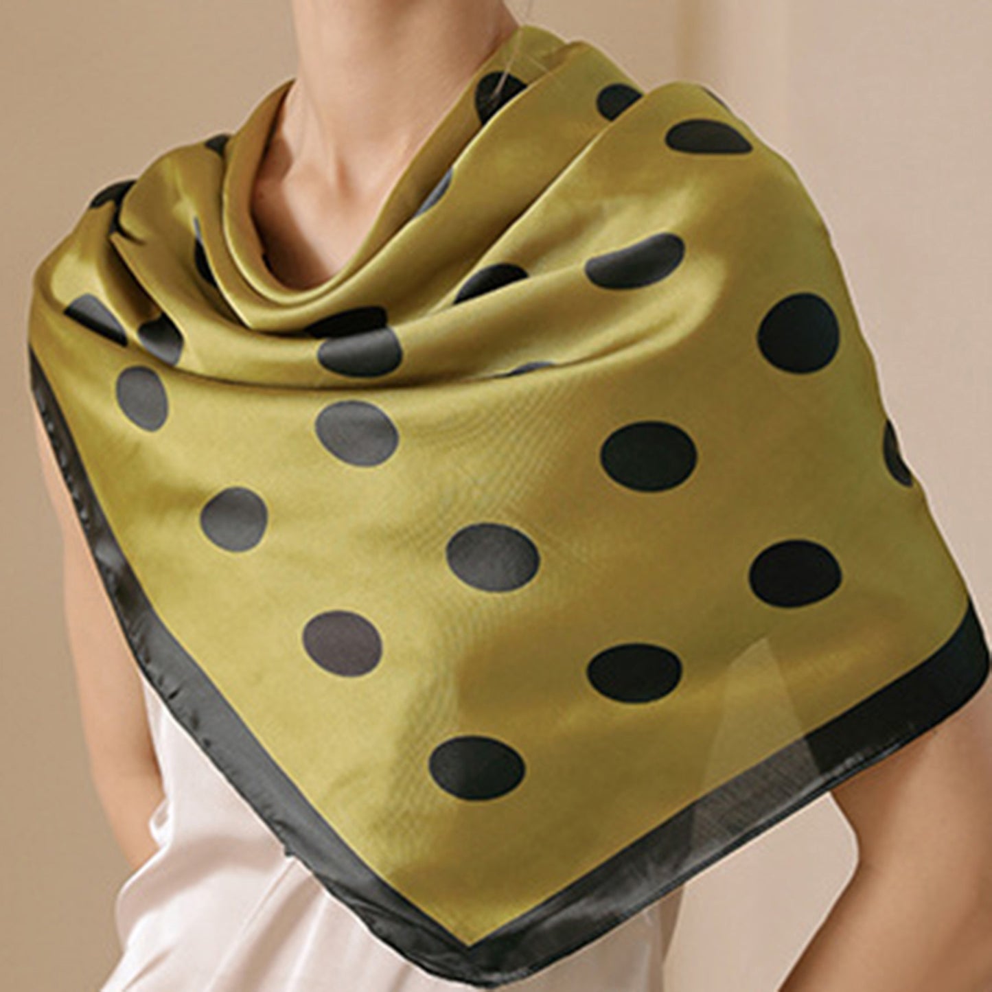 Polka Dot Print Square Scarf with Soft Silky Fabric Lightweight Versatile Neck and Hair Accessory