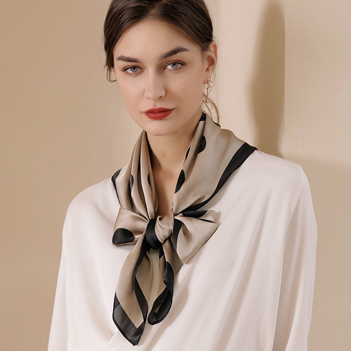 Polka Dot Print Square Scarf with Soft Silky Fabric Lightweight Versatile Neck and Hair Accessory