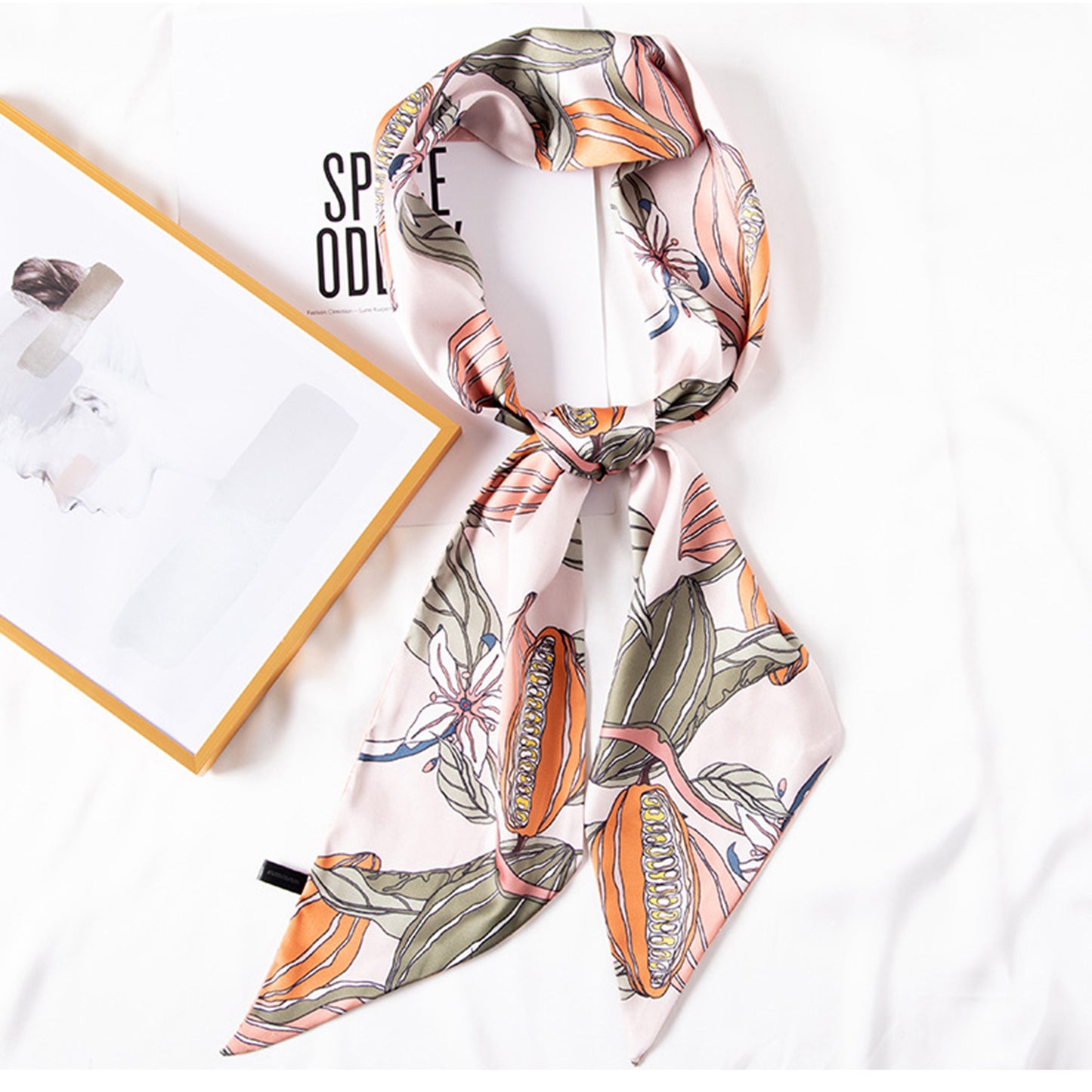 Multicolor Floral Print Silky Scarf with Soft Lightweight Fabric Versatile Square Neck and Hair Accessory